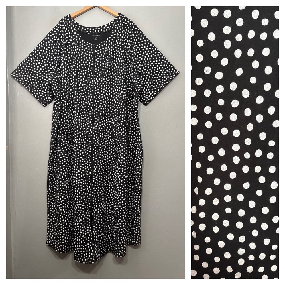 Dreams Co Robe Plus Size 4X Black White Polka Dot Zip Housecoat Cozy Bathrobe